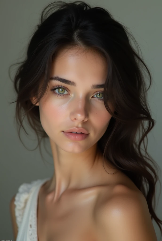 Fille yeux vert cheveux noir realiste photo de profile insta