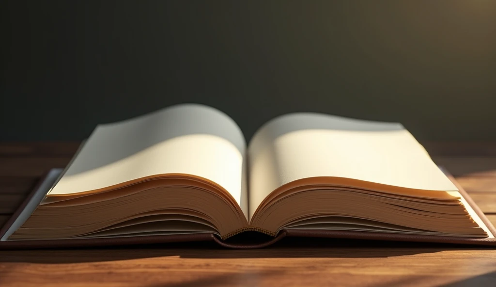 Generates an open book in the foreground where you can see the two open pages with nothing on them.