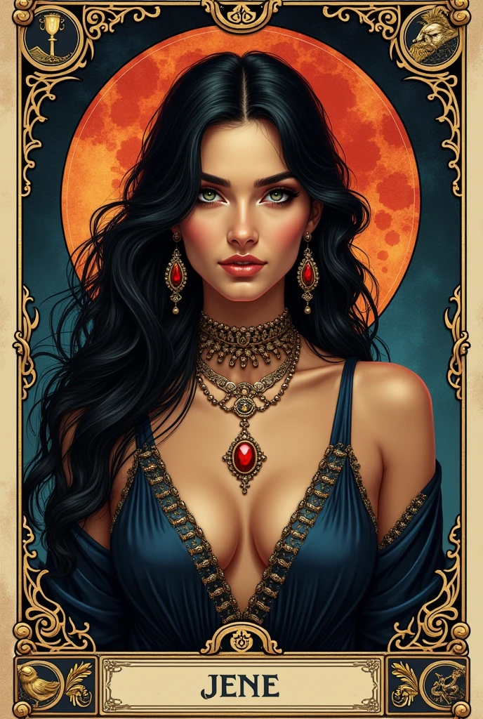 The tarot card reveals a woman with a striking and bold look.”