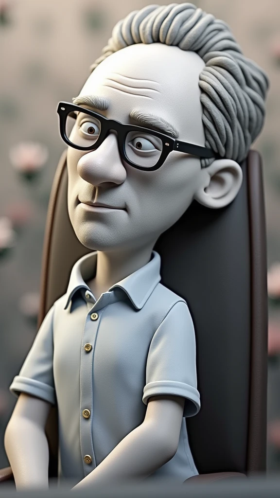 Cartoon character of a man in black glasses and blue shirt, an animated character, stylized character, animation style rendering, 3d stylized, Arnold Maya rendering, Stylized 3D rendering, toon render screenshot, 3d character, 3d character, Stylized 3D rendering, 3D character rendering, cartoon character, Personagem de close up, character posing, (Pixar-style) (master part:1.2) (bokeh) (best qualityer) (skin detailed) (detailed texture) (8k) (Argilla) (cinematic lighting) (sharp focus,Sit down and lift your upper body