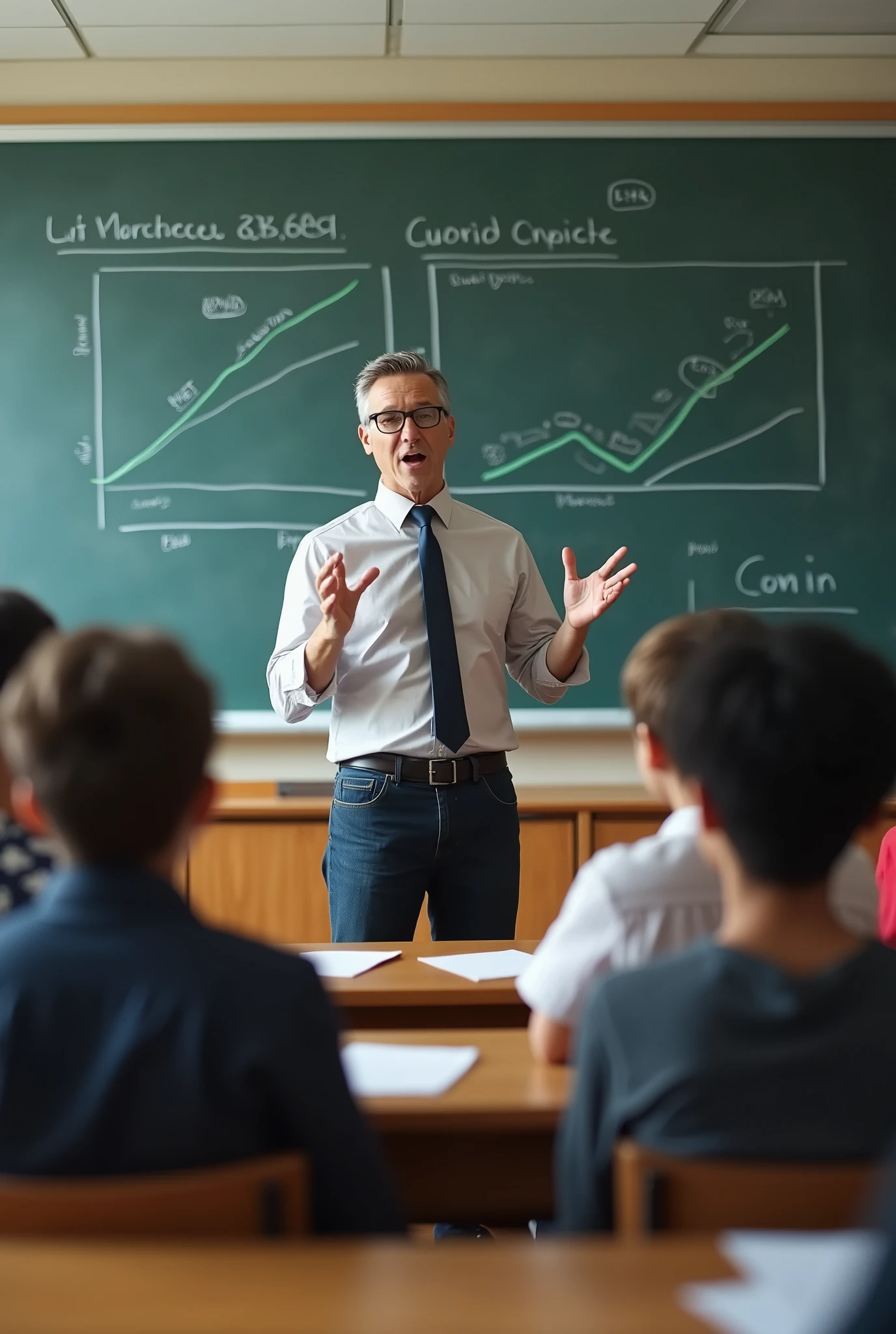 Teacher in classroom teaching financial education to students