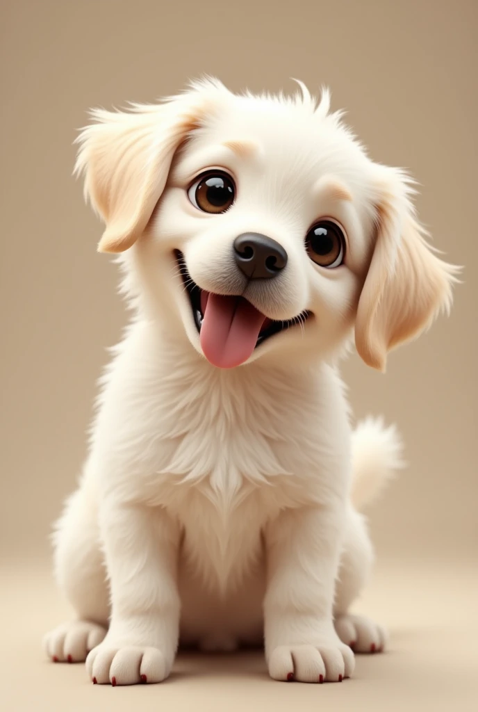 A white golden retriever, with very pretty and dark eyes, hair disheveled but not too much, something long, with 30 kilos, happy
 