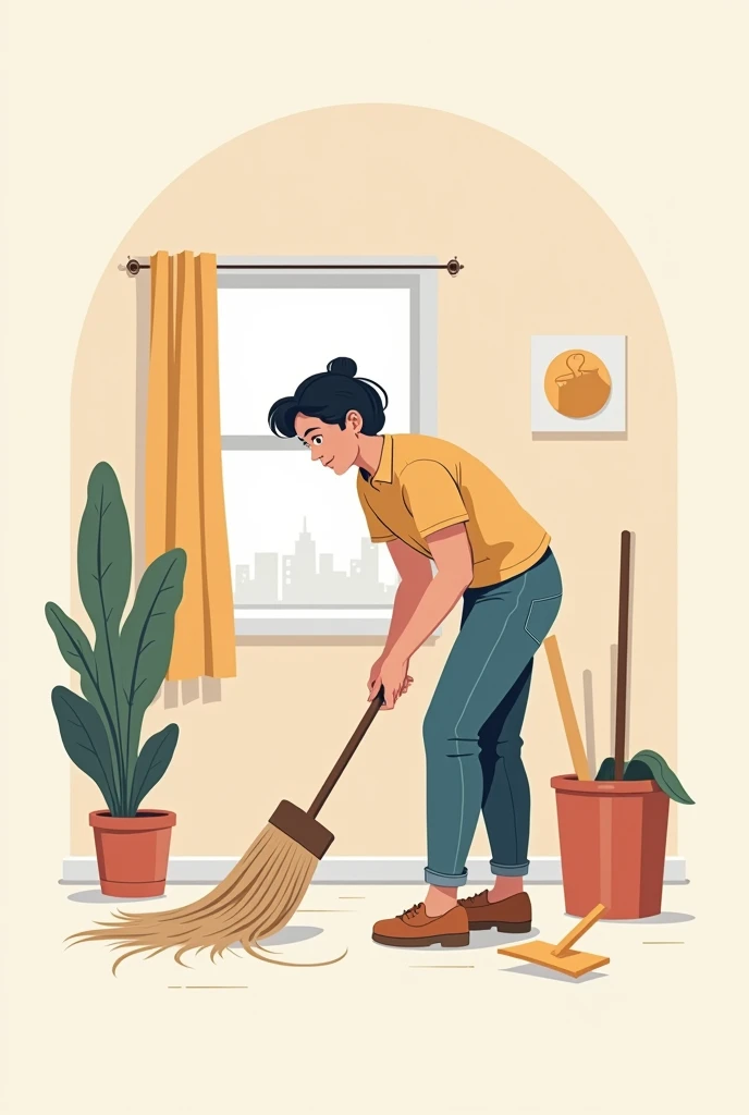 Generate a vector illustration, of a person sweeping the floor