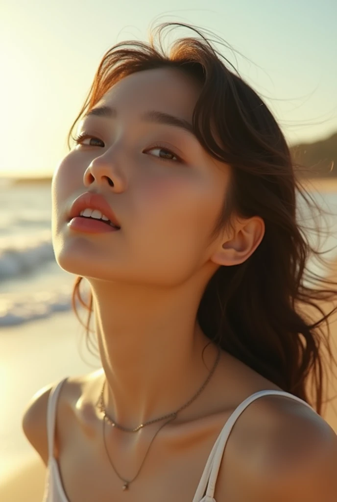 extremely quality photo, sharp focus, epic realism, realisitic, source_photo, proper alignment, young Korean celebrity, (Jennie:1.4),orgasmi climax,at beach