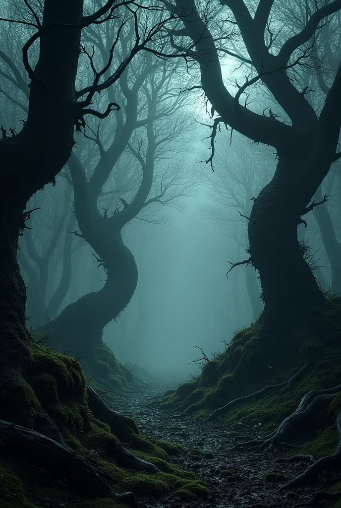 dark woods with eerie vibes in a style of gustave dore 4k hd image