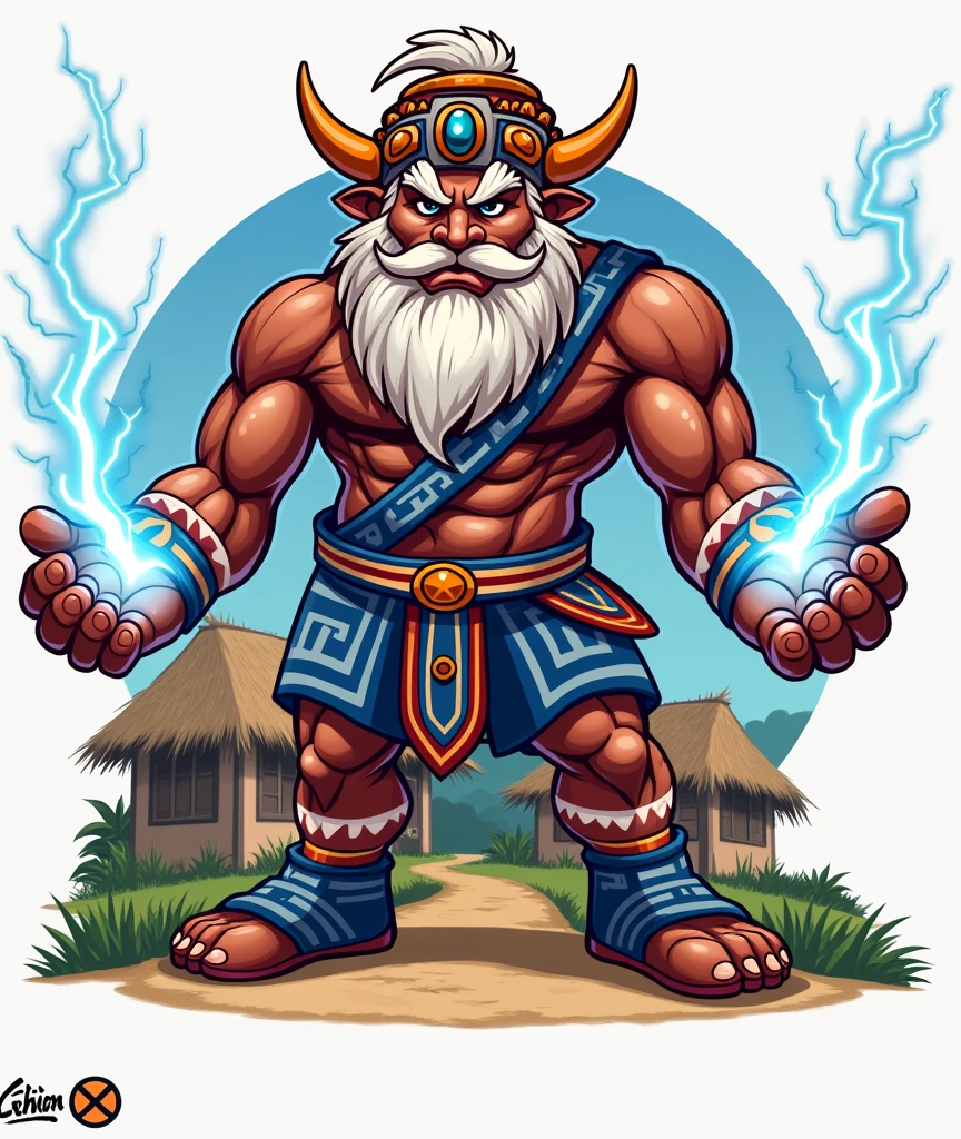 The mascot in question is the God of Thunder Tupã, the sports logo name of the village.
