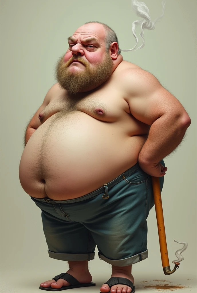 big black fat guy with a cigarette coming out of his asshole