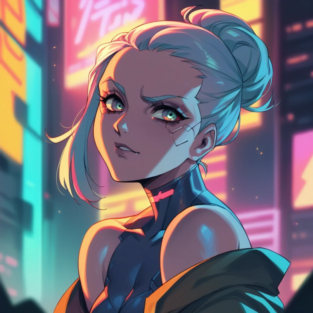 Cyberpunk woman in a neon futuristic city