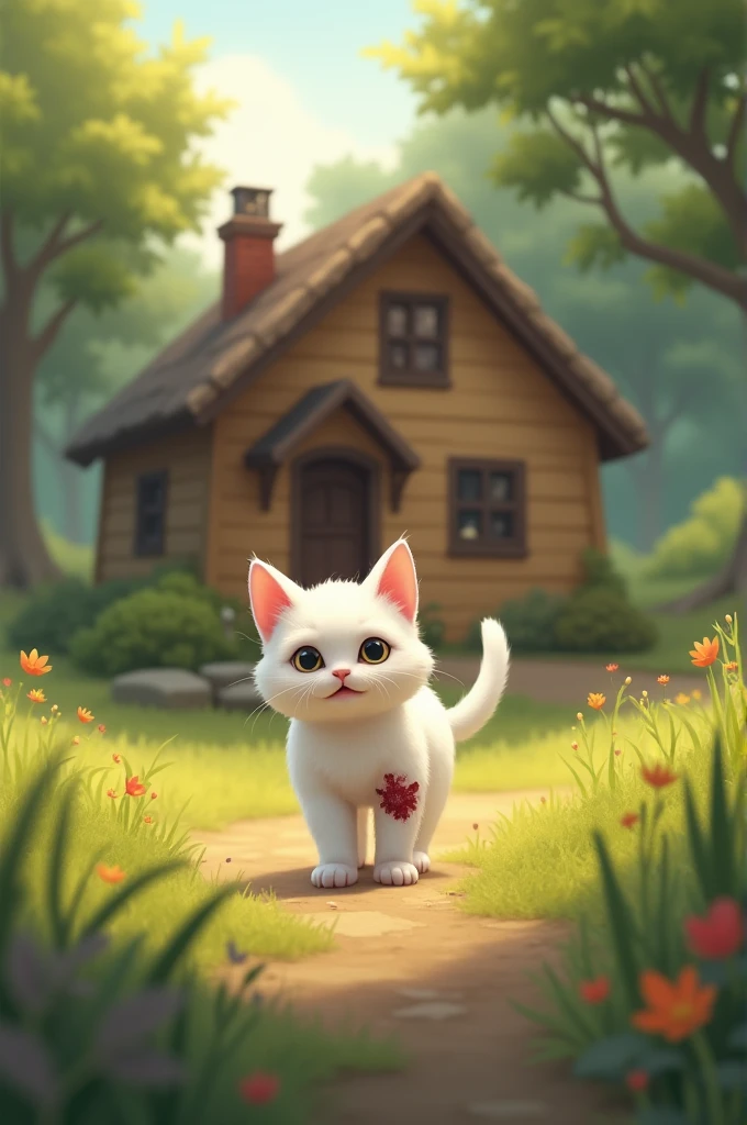 A white cat with an injured paw found a house of people 