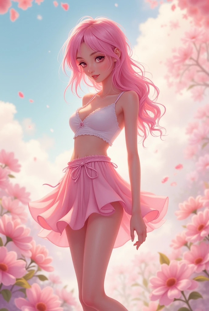 Femboy with pink hair and a pink skirts