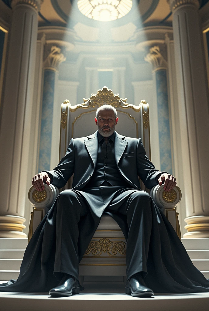 White marble throne man sitting with strong light head
