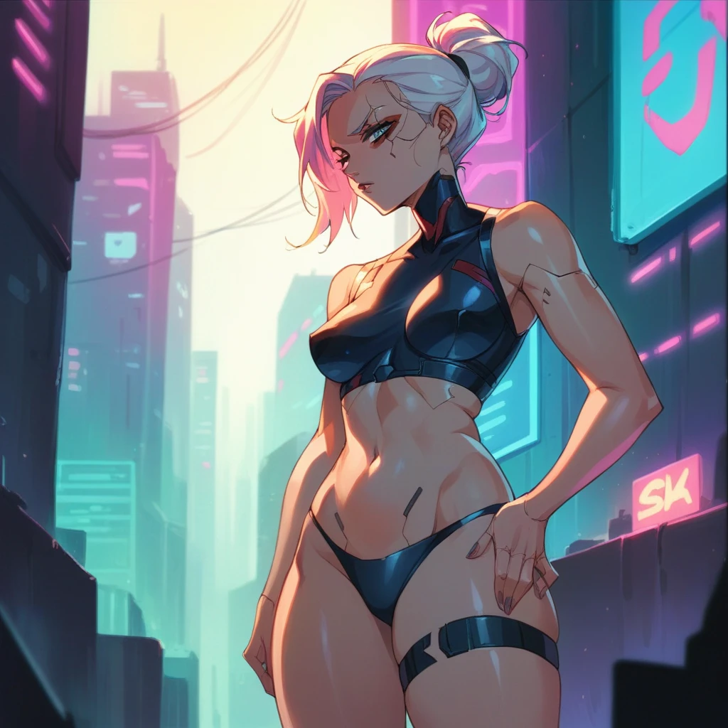 Cyberpunk woman in a neon futuristic city