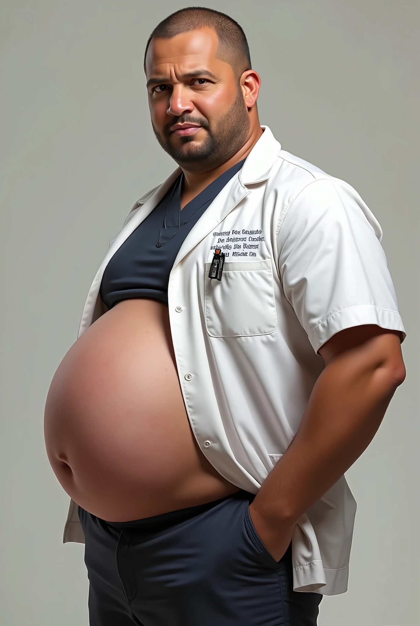James Wilson from House MD but extremely pregnant with triplets