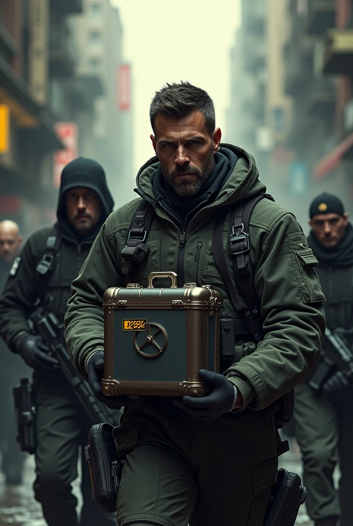 mercenaries with a briefcase with a formula
