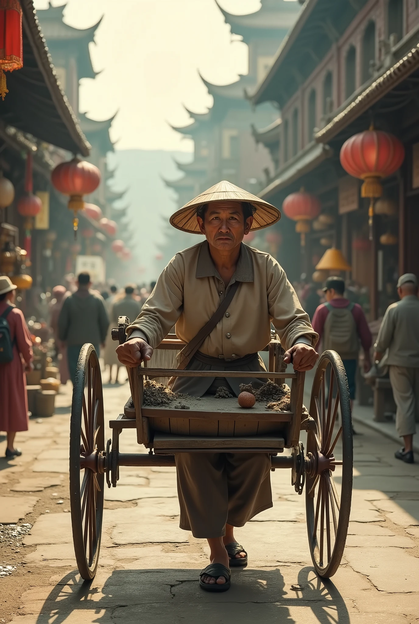 The rickshaw, introduced from Japan to China in the late Qing Dynasty (1616-1911), was the most popular means of transport in major Asian cities during the first half of the 20th century. In the eyes of some Westerners, He symbolized Asian poverty, at least a very hard life.