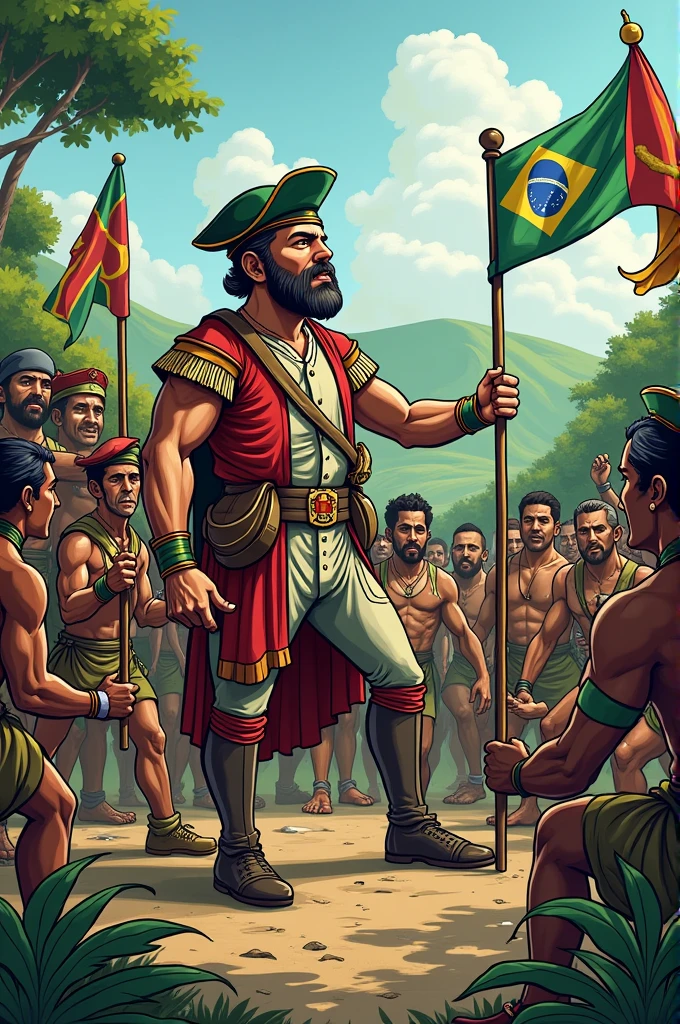 Portuguese subduing Brazil cartoon