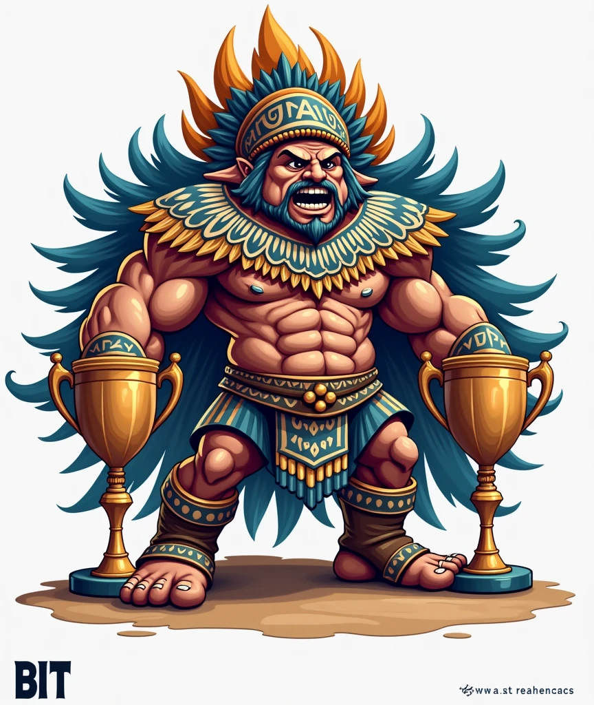 The sports logo mascot in question is the thunder god Tupã with trophies on the side without background