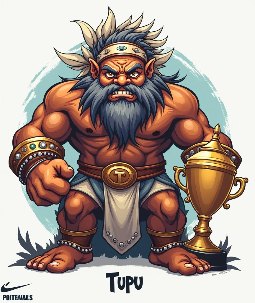 The sports logo mascot in question is the thunder god Tupã with trophies on the side without background