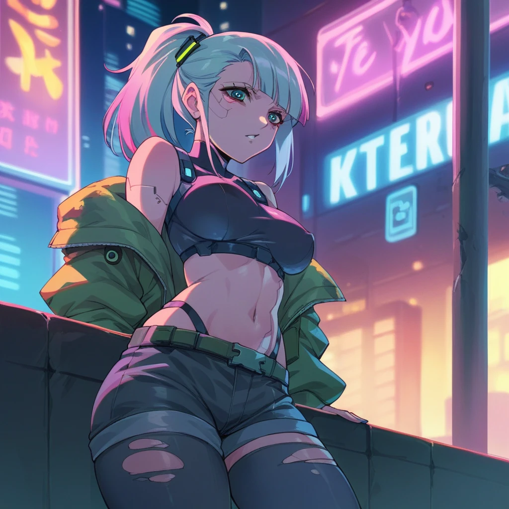 Cyberpunk prostitute in a neon futuristic city