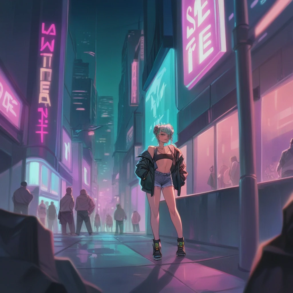 Cyberpunk prostitute in a neon futuristic city