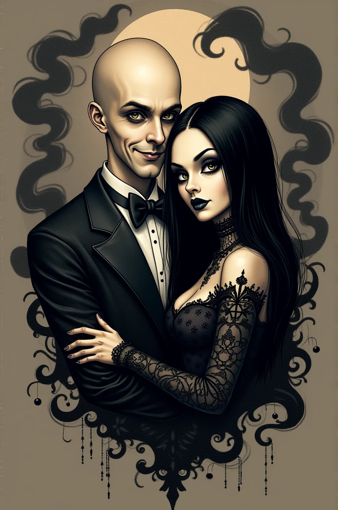Tattoo Homero y Morticia Addams dark gotico