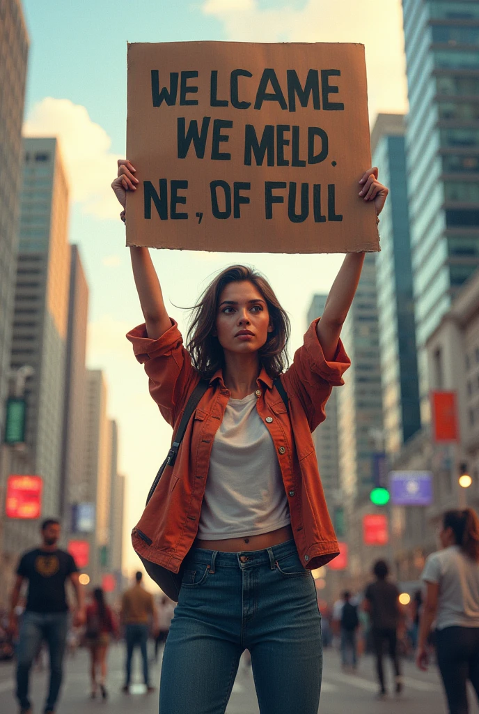 The same girl with a sign