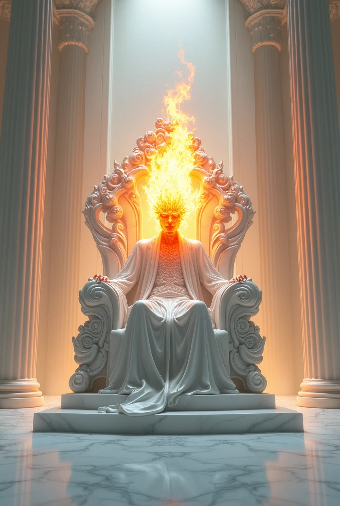 White marble throne seated with fire head 


