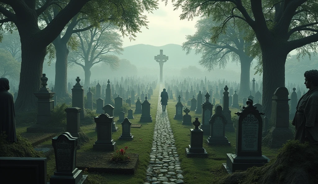 creates an image of an extended cemetery
