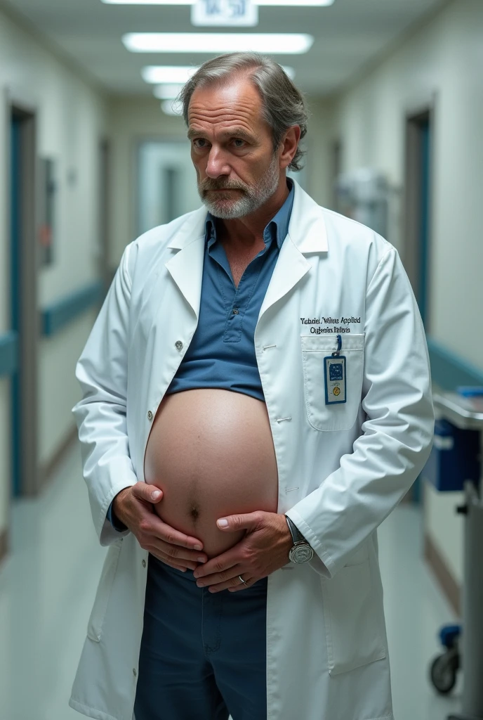 Dr James Wilson from the show House MD as actor Robert Sean Leonard, but extremely pregnant