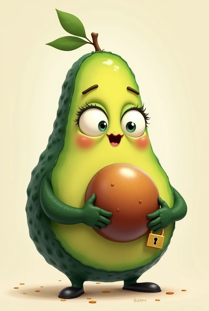 Avocado with eyes and a lock sign on his hands