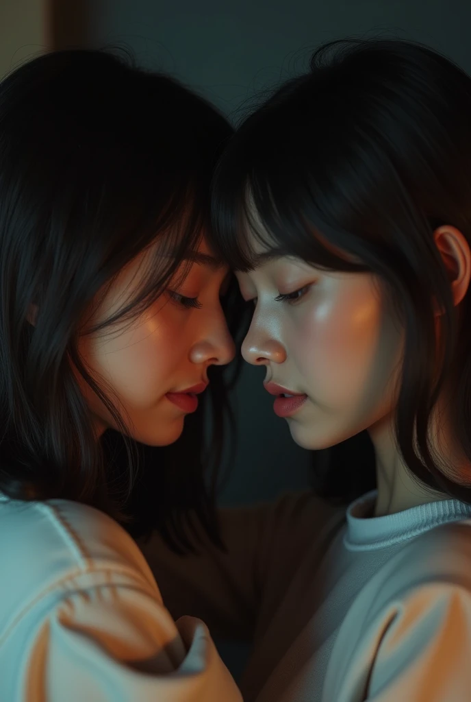 Identical twin sisters, , bangs, Crying face, Hug from behind。Accurate anatomy、(8k、uhd、Live Shooting、Highest quality、masterpiece:1.2)、Super detailed、Super Resolution、(Hyper Reality、)Super detailed、Super Resolution、(Real、Actual Photos:1.47)、（They are hugging each other.）Leaning closer、（Fantastic lighting）Hug me、Cinema lighting、White skin、Fair-skinned female proofreading、ultra HD、Stylish lighting、Beautiful female proofreader reflecting light、Amazing details、Highly detailed beautiful、Highly detailed face、Highly detailed eyes、Extremely realistic skin、 Highly detailed fingers, Highly detailed nose, Highly detailed mouth,

