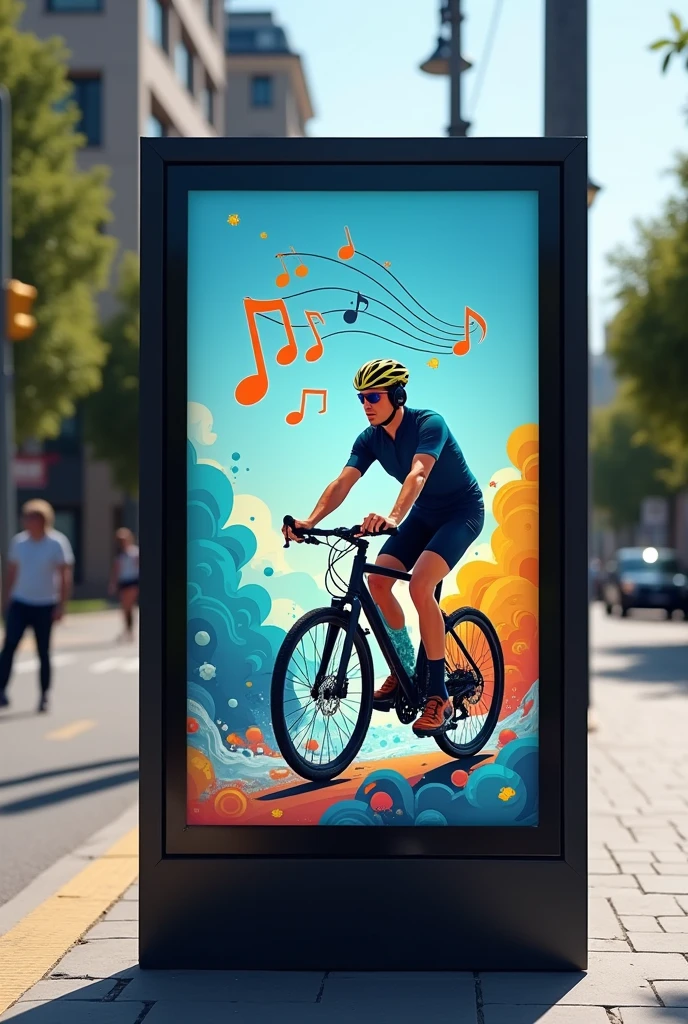 Signage of cyclist listening to music