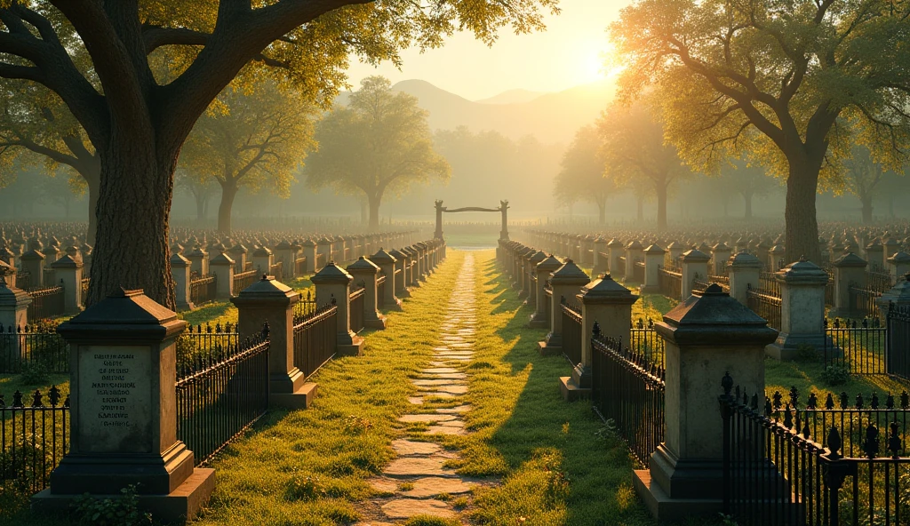 creates an image of an extended cemetery with sunny weather