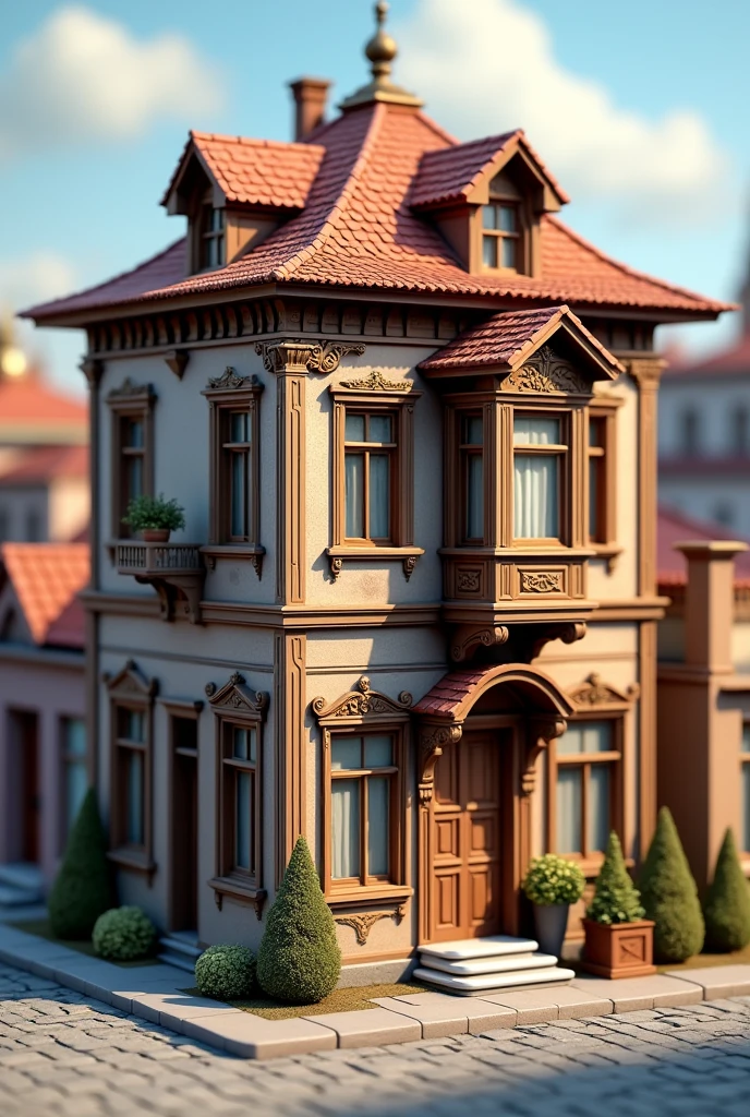 RPG inventory icon hi-res 3D low-pilygon: classical city house of Russia 1900 year close-up