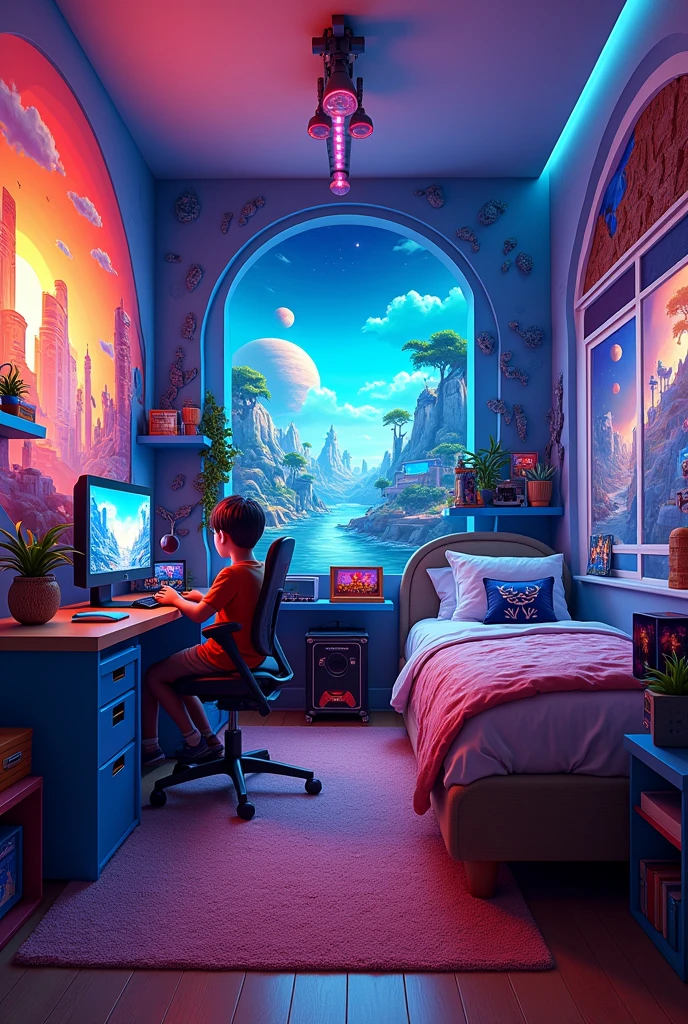 A video game themed bedroom for an  boy