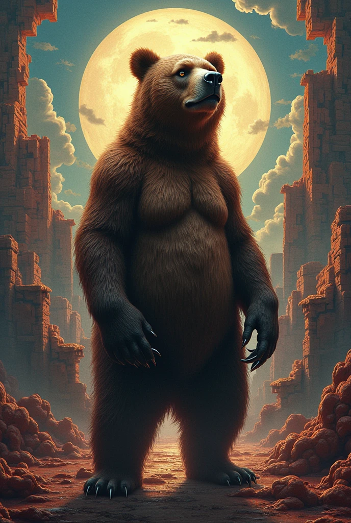 Combine the album cover "Graduation" with the album cover "My beautiful dark twisted fantasy" to create a realistic album cover for rap, replace kanye with the graduation bear