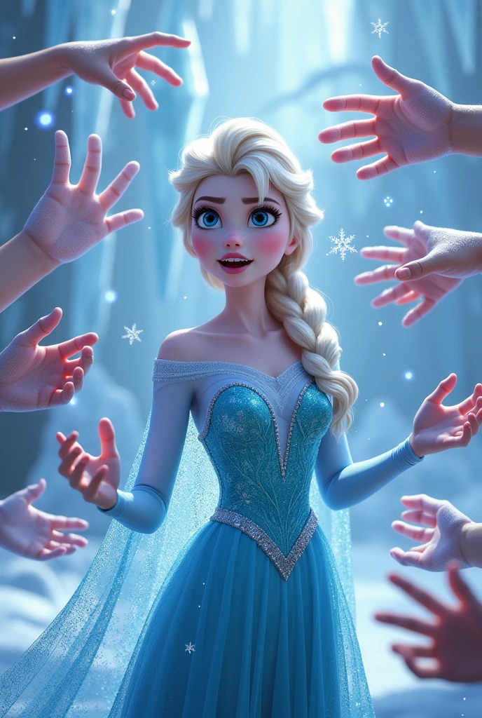 Princess Elsa is tickled by many hands