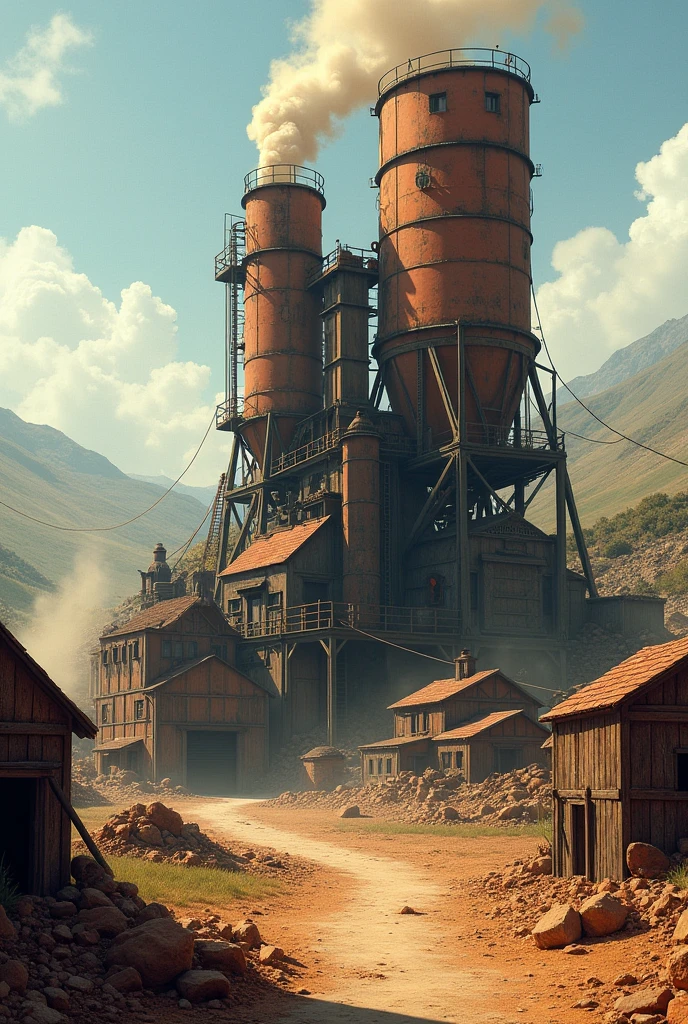 create an image where there is a mill that processes brick dust
