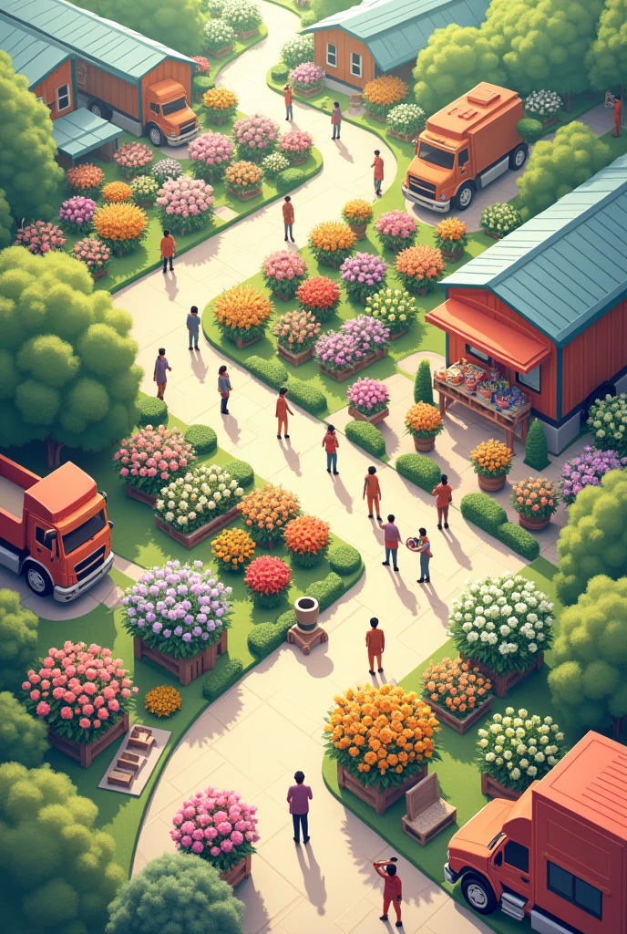 Create an image containing all the processes of a flower shop supply chain 