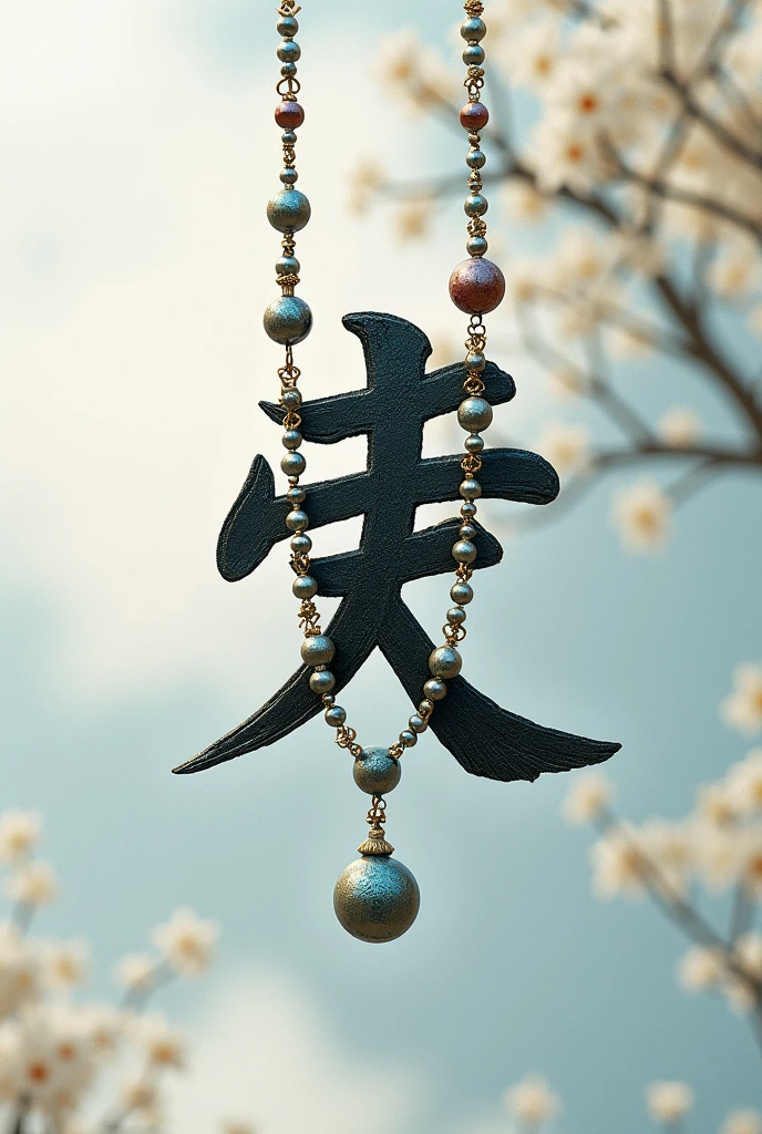 Generate an image with the kanji Ten with a bead necklace on the kanjin