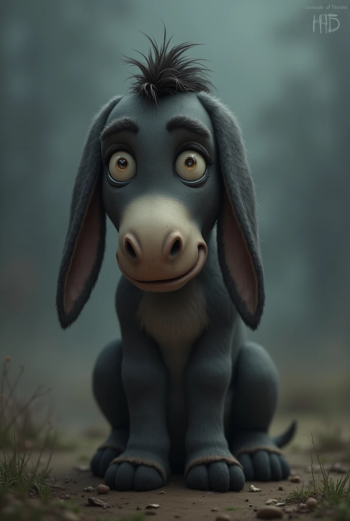 A sad and crying donkey