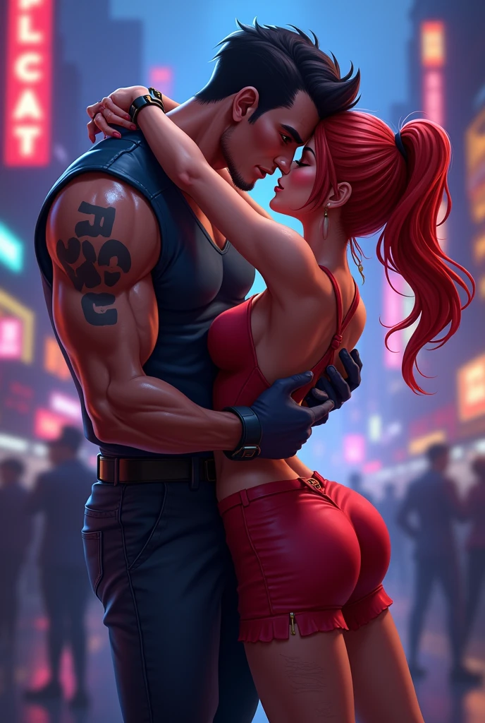 Naked girl. Love. passion ((GIRL LONG PURPLE HAIR)) ((GUY WITH SHORT RED HAIR)) Futuristic Catacombs. Villain's Lair. Love. . Guy kisses girl. Guy looking at girl with best quality,4k,8K,hight resolution,Masterpiece:1.2), ultra-fine painting, sharp-focus, physical based rendering, extreme detail description, Professional, Vivid colors, Bokeh Love. the night.dim lighting. Girl slender figure hugging. Guy and girl. Kissing a guy and a girl. Couple in love