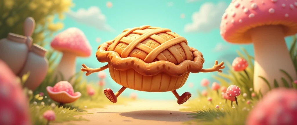 pie running with cute little arms
