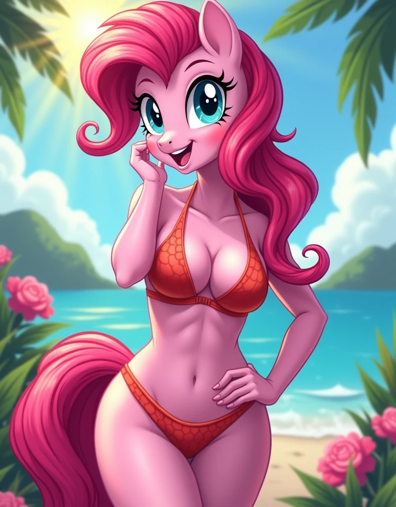 My Little Pony, Anthro, Bikini, very colourful picture, sun rails, big butt, cute style, big breasts, pose for avatar 