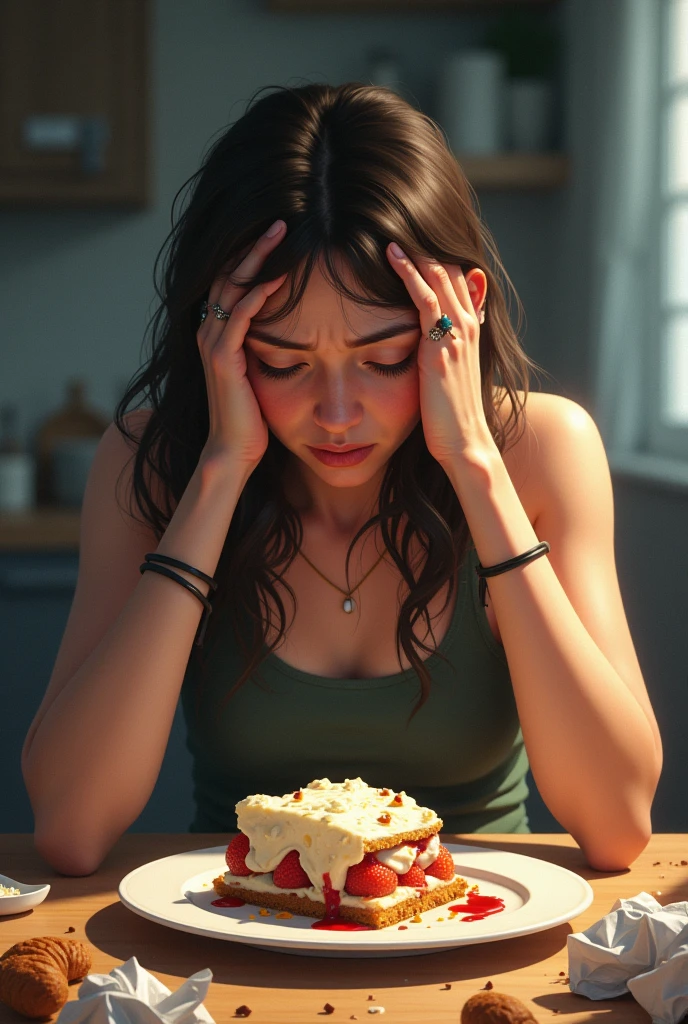 A frustrated person breaking the diet and eating too much