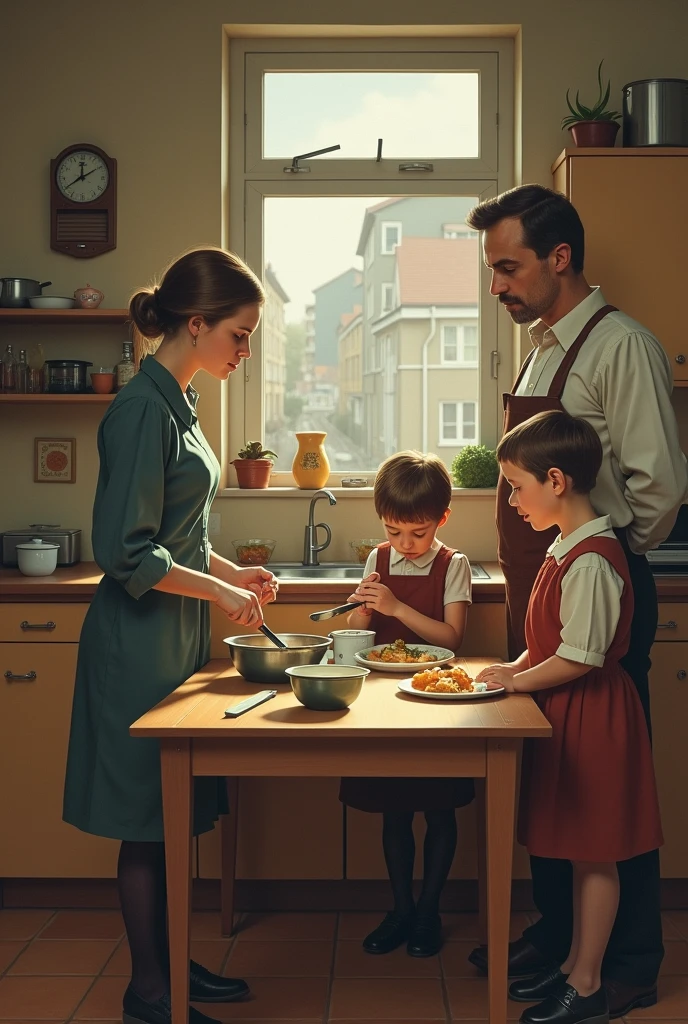 A picture of a GDR family making breakfast in the 70s