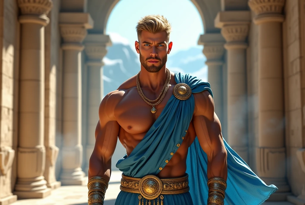 (man:1.5),1 man,male, muscle, 1 chico, muscle, pectoral, muscular, Mature man, 25 years,1 man,macho man,perfect body,an extremely delicate and beautiful detailed face,((by blond,cute hairstyle,short by blond)),(((blonde very short beard, blonde very short beard))), (((blue_eyes:1.3))),Intricate eyes,beautiful detailed eyes,symmetrical eyes,perfect face, cute hairstyle,perfect proportions, thick, ((detailed face)),macho man, (male Caucasian Prince),Prince, (((shiny skin:1.5,tanned skin,shiny skin: 1.5,tanned skin,shiny skin,very shiny skin,shiny body))),powerful,heroic,NSFW, Caucasian,elegant, (open to that, Arabic fashion,Arabic for that, Cowboys,White shirt, Masculine traits, modern style,Arabic clothing),(((blue toga, blue toga suit, wearing a blue toga:1.3,arab blue toga))),(arabic jewelry,Intricate necklace),((bulge in pants)),(((Intricate outfit,Intricate clothes,embellished suit))), (dynamic pose:1.0),ashamed,(centered,Scale to fit dimensions,rule of thirds), inside,interior,((room in a greek temple:1.3,columns of a greek temple:1.3)),scenery:1.25,((Intricate scenery)),((winter decorations)), (Bright winter decorations),High resolution,sharp focus,(ultra detailed,extremely detailed),(photorealistic artwork:1.37),(extremely detailed CG unity 8k wallpaper),(((vibrant colors,vibrant theme))),(Intricate),(masterpiece),(Best Quality),