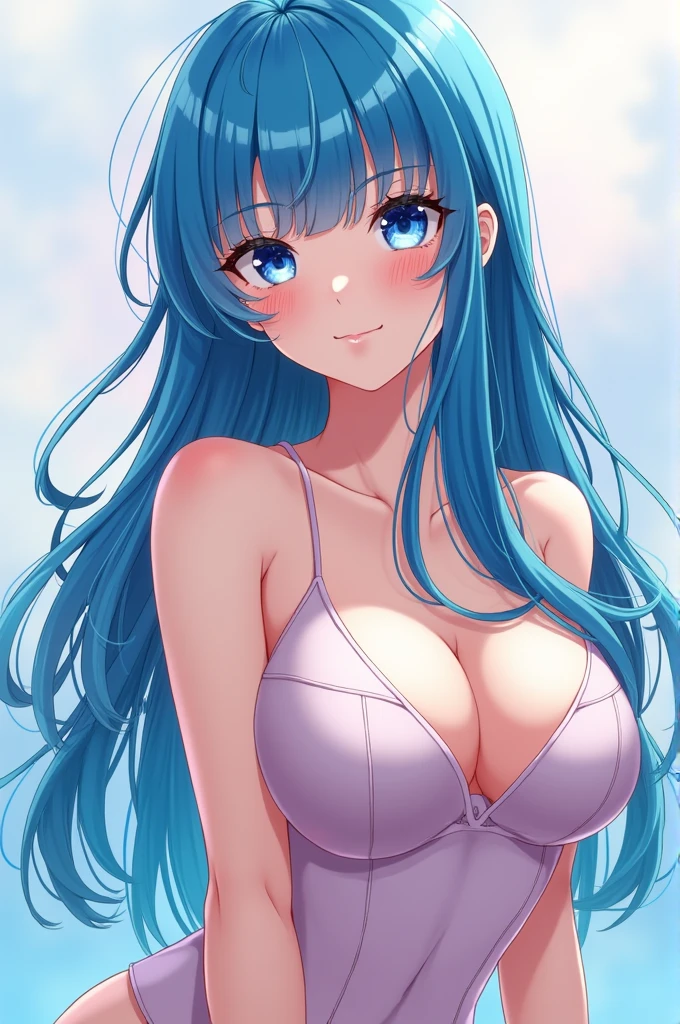 anime girl with big breasts and blue hair
