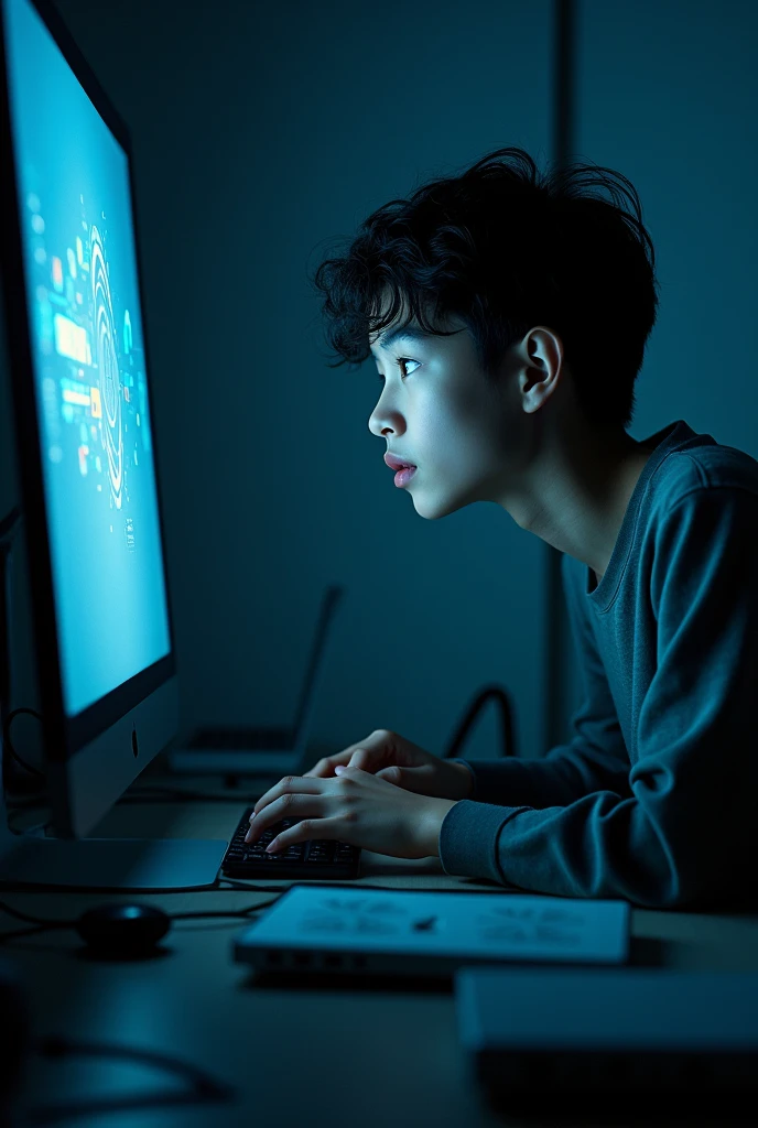 a person hypnotized by his screen