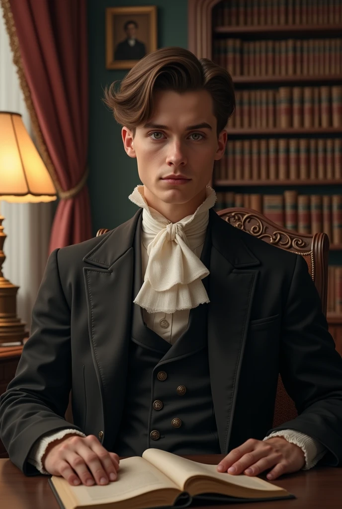 Create a young law clerk dressed like in the nineteenth century